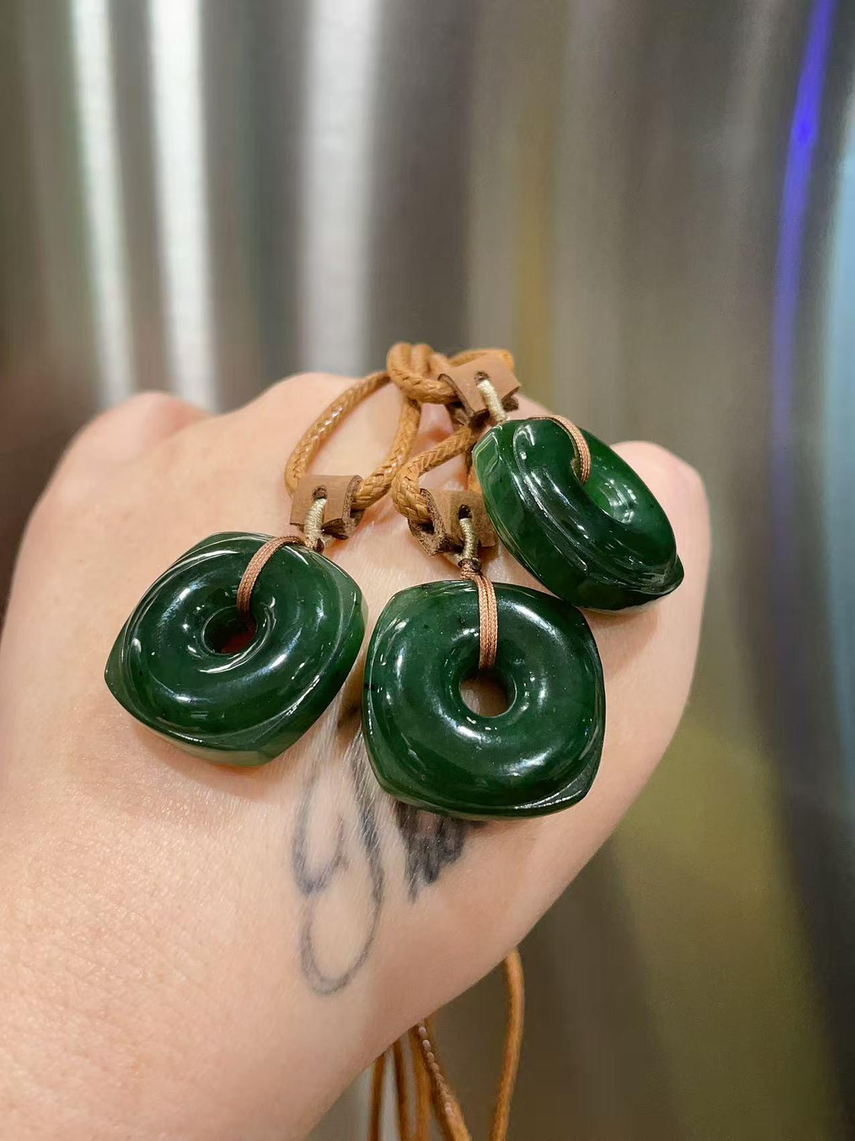 Certified Natural Jade Square Donut Pendant Necklace, Deep Green Jade Pendent , Handmade Natural Nephrite Jade Gift, Minimalist Jade