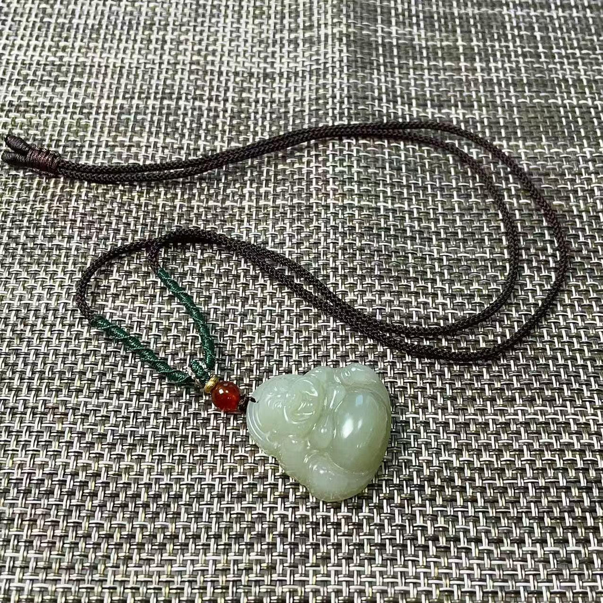 Natural Icy Spring Water Jade Buddha Pendant , Certified Hand-Carved Nephrite Jade Laughing Buddha Necklace, One of a Kind, Jade Jewelry