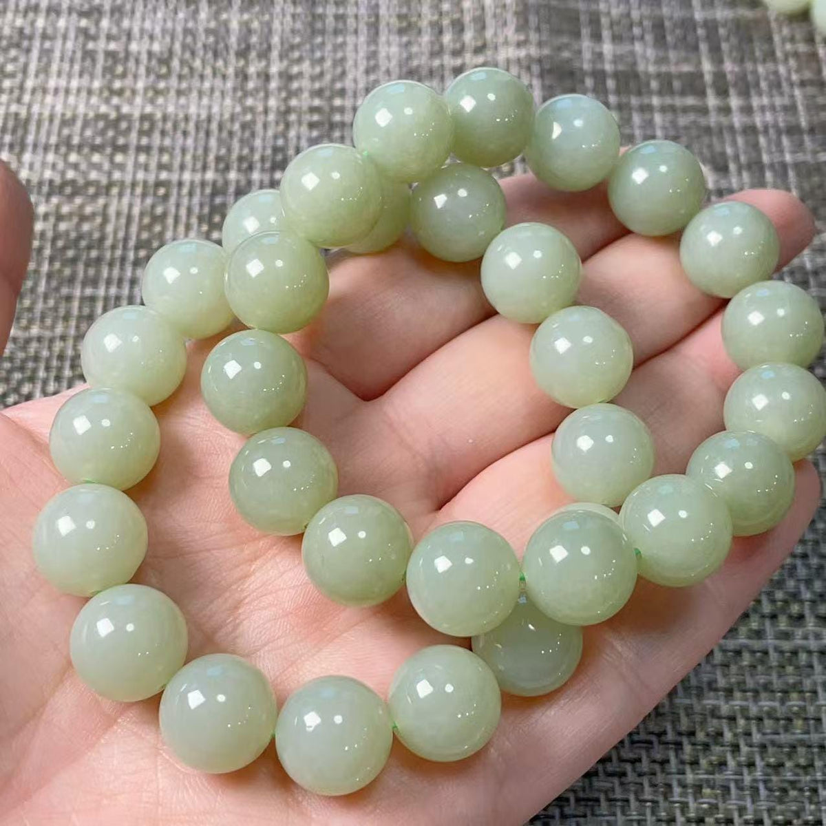 Certified Natural Light Peppermint Green Nephrite Jade Bracelet , 11.5-12mm Round Beads , Certified Jade Bracelet, Soft Mint Green Jade