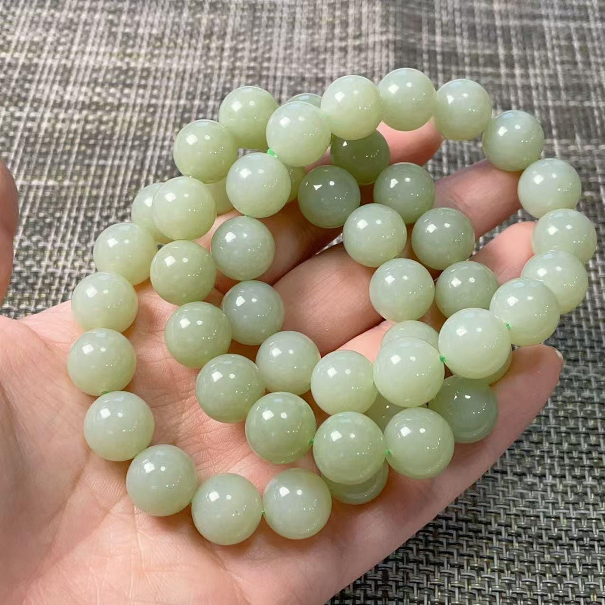Certified Natural Light Peppermint Green Nephrite Jade Bracelet , 11.5-12mm Round Beads , Certified Jade Bracelet, Soft Mint Green Jade