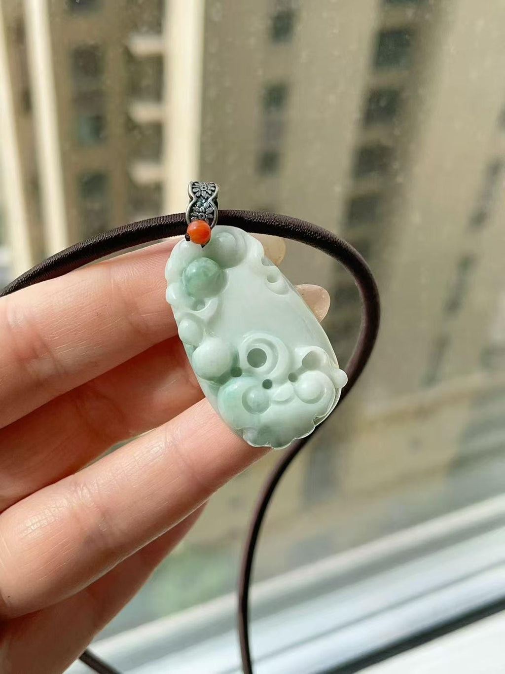 Certified Natural Blue Jadeite Flower Pendent, Large Jadeite Pendent Necklace, Handmade Jade Pendent, Natural Jadeite Jewelry Gift