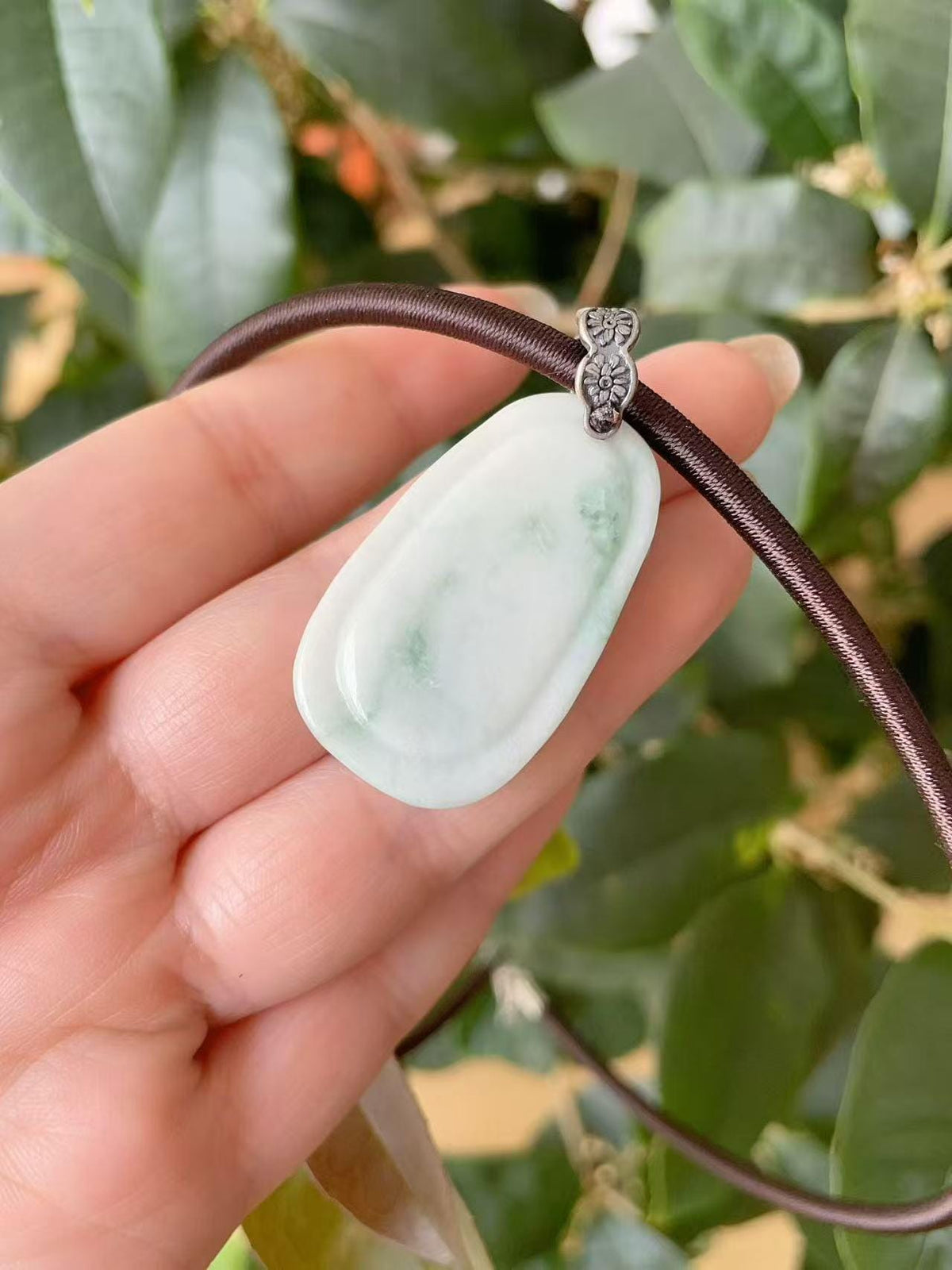 Certified Natural Blue Jadeite Flower Pendent, Large Jadeite Pendent Necklace, Handmade Jade Pendent, Natural Jadeite Jewelry Gift