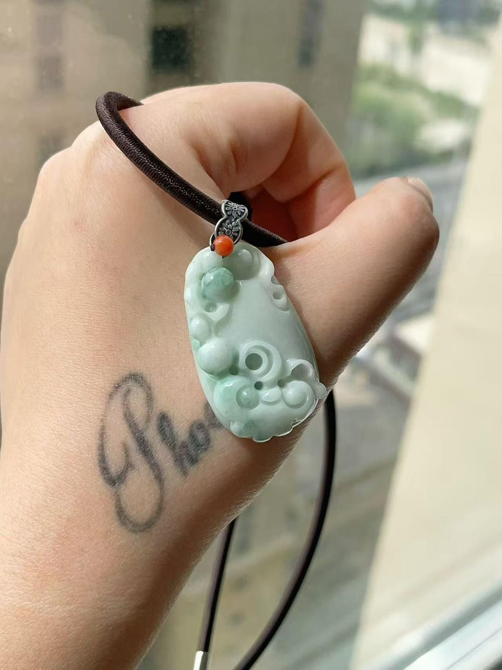 Certified Natural Blue Jadeite Flower Pendent, Large Jadeite Pendent Necklace, Handmade Jade Pendent, Natural Jadeite Jewelry Gift