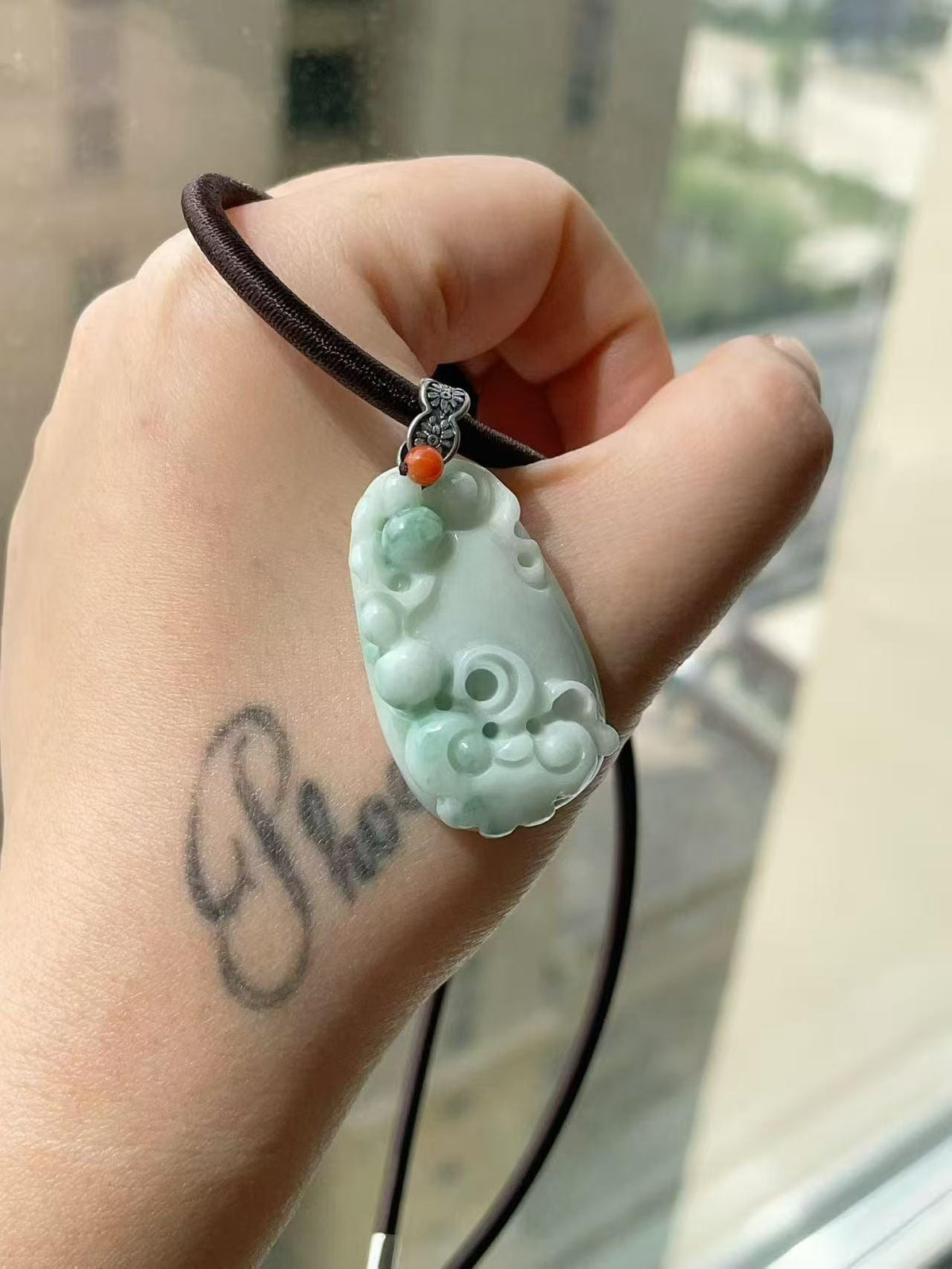 Certified Natural Blue Jadeite Flower Pendent, Large Jadeite Pendent Necklace, Handmade Jade Pendent, Natural Jadeite Jewelry Gift