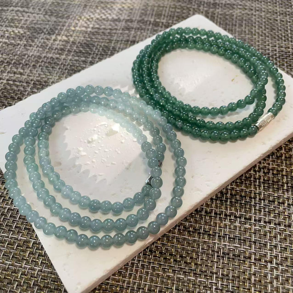 Certified Natural Blue Jadeite Necklace, 5mm Beads 23" Long Chain，Slim Icy Translucent Jadeite Necklace ，Minimalist Jade Gift for Her