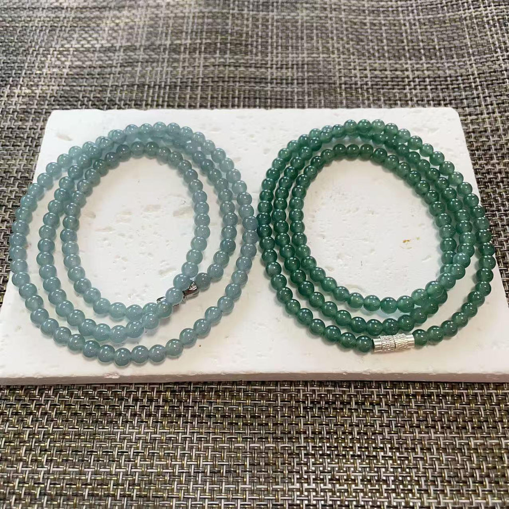 Certified Natural Blue Jadeite Necklace, 5mm Beads 23" Long Chain，Slim Icy Translucent Jadeite Necklace ，Minimalist Jade Gift for Her