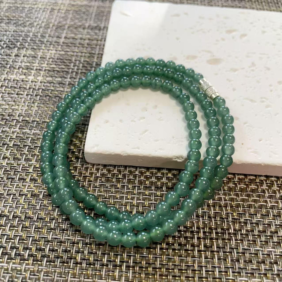 Certified Natural Blue Jadeite Necklace, 5mm Beads 23" Long Chain，Slim Icy Translucent Jadeite Necklace ，Minimalist Jade Gift for Her