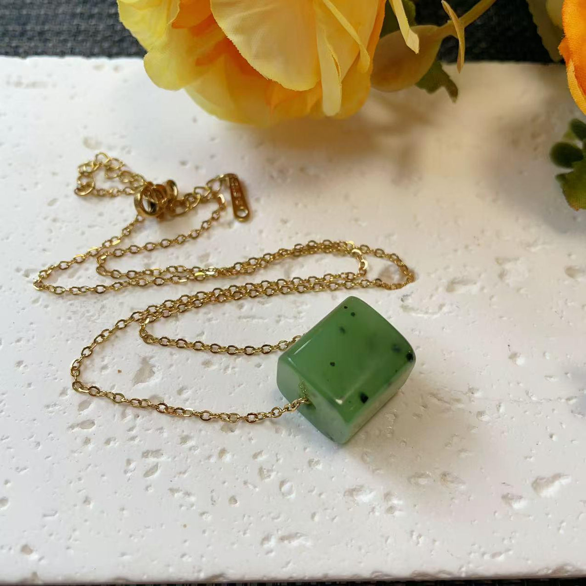 Certified Green Jade Cube Pendant Necklace | Natural Nephrite Jade Pendant | Minimalist Jade Necklace | Jade Gift for Her