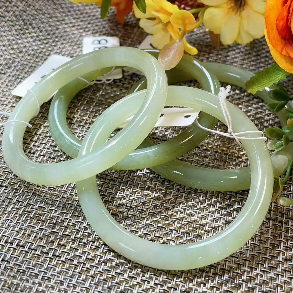 Certified Natural Green Jade Bangle , Iced Lake Green Slim Nephrite Jade Bangle , 53-60mm Size Jade Bangle Bracelet