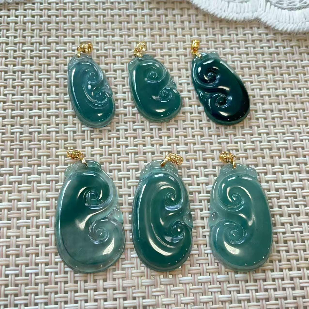 Certified Natural Blue Jadeite Ruyi Pendant(with chain) , Icy Jade Necklace , 18K Gold Bail Pendent, Certified Jadeite, Real Blue Jadeite