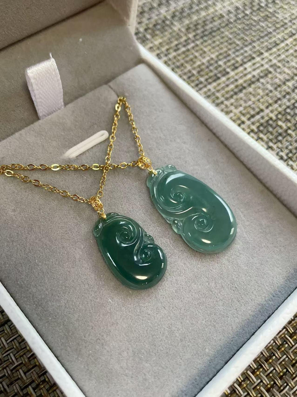 Certified Natural Blue Jadeite Ruyi Pendant(with chain) , Icy Jade Necklace , 18K Gold Bail Pendent, Certified Jadeite, Real Blue Jadeite