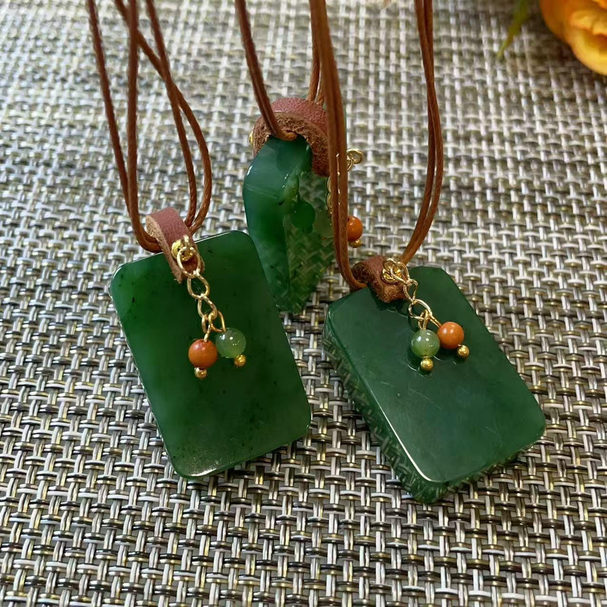 Certified Natural Jade Square Pendant Necklace, Deep Green Jade Pendent , Handmade Natural Nephrite Jade Gift, Minimalist Jade Tag Necklace