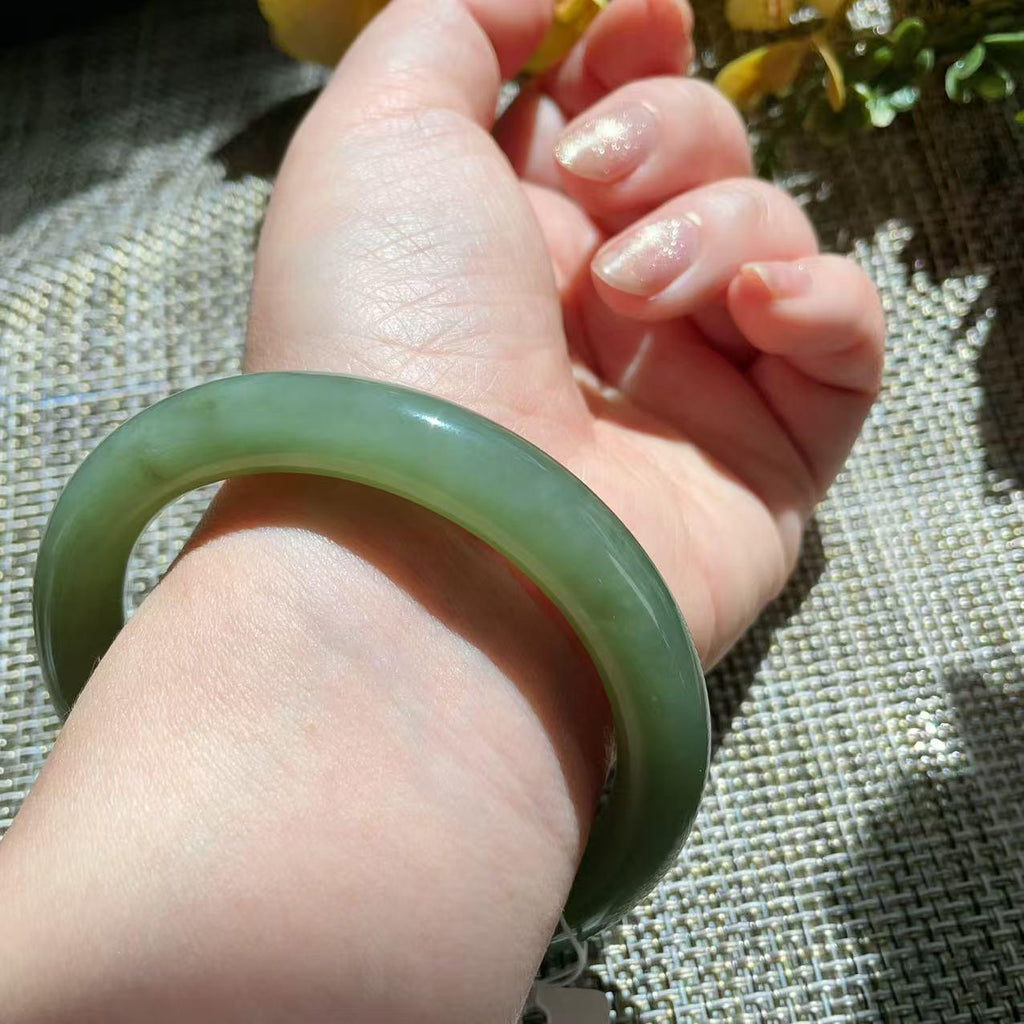 Certified Natural Green Jade Bangle, Lake Green Jade Bracelet, Size 57.5-58.5, Genuine Jade Jewelry, Minimalist Gift for Her