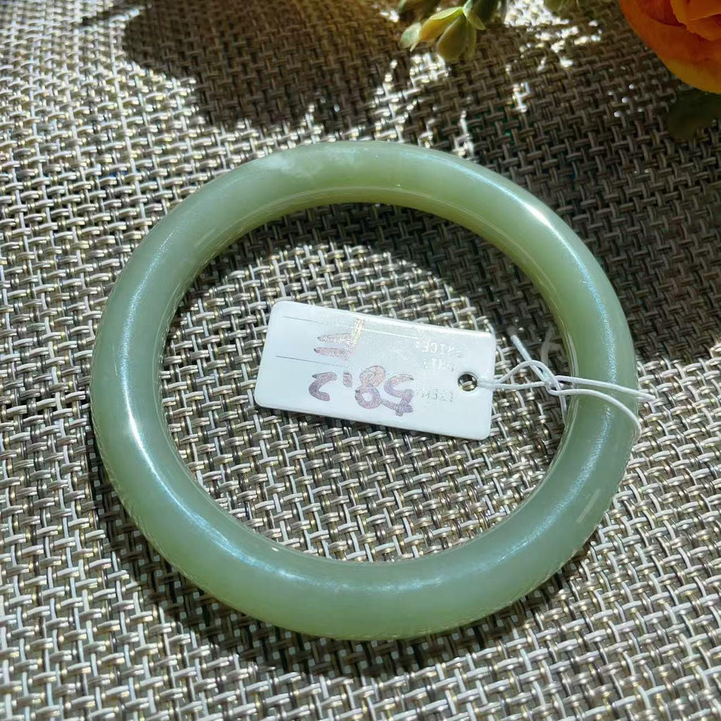 Certified Natural Green Jade Bangle, Lake Green Jade Bracelet, Size 57.5-58.5, Genuine Jade Jewelry, Minimalist Gift for Her
