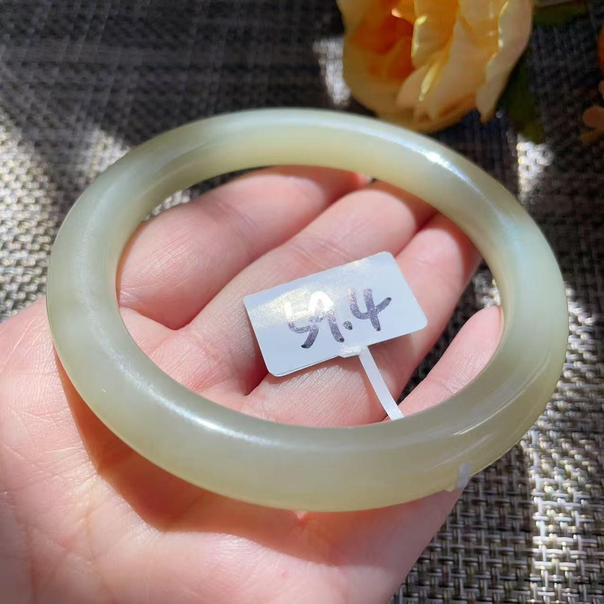 Natural Icy Celadon Nephrite Jade Bangle Bracelet , Translucent Fine Jade Bracelet , 59.4mm Round Jade Bangle , Gift for Her
