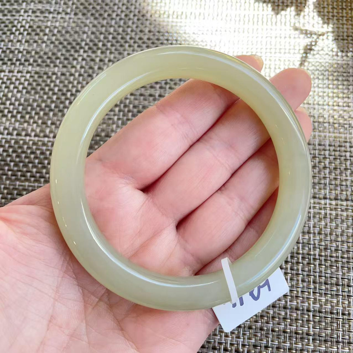 Natural Icy Celadon Nephrite Jade Bangle Bracelet , Translucent Fine Jade Bracelet , 59.4mm Round Jade Bangle , Gift for Her