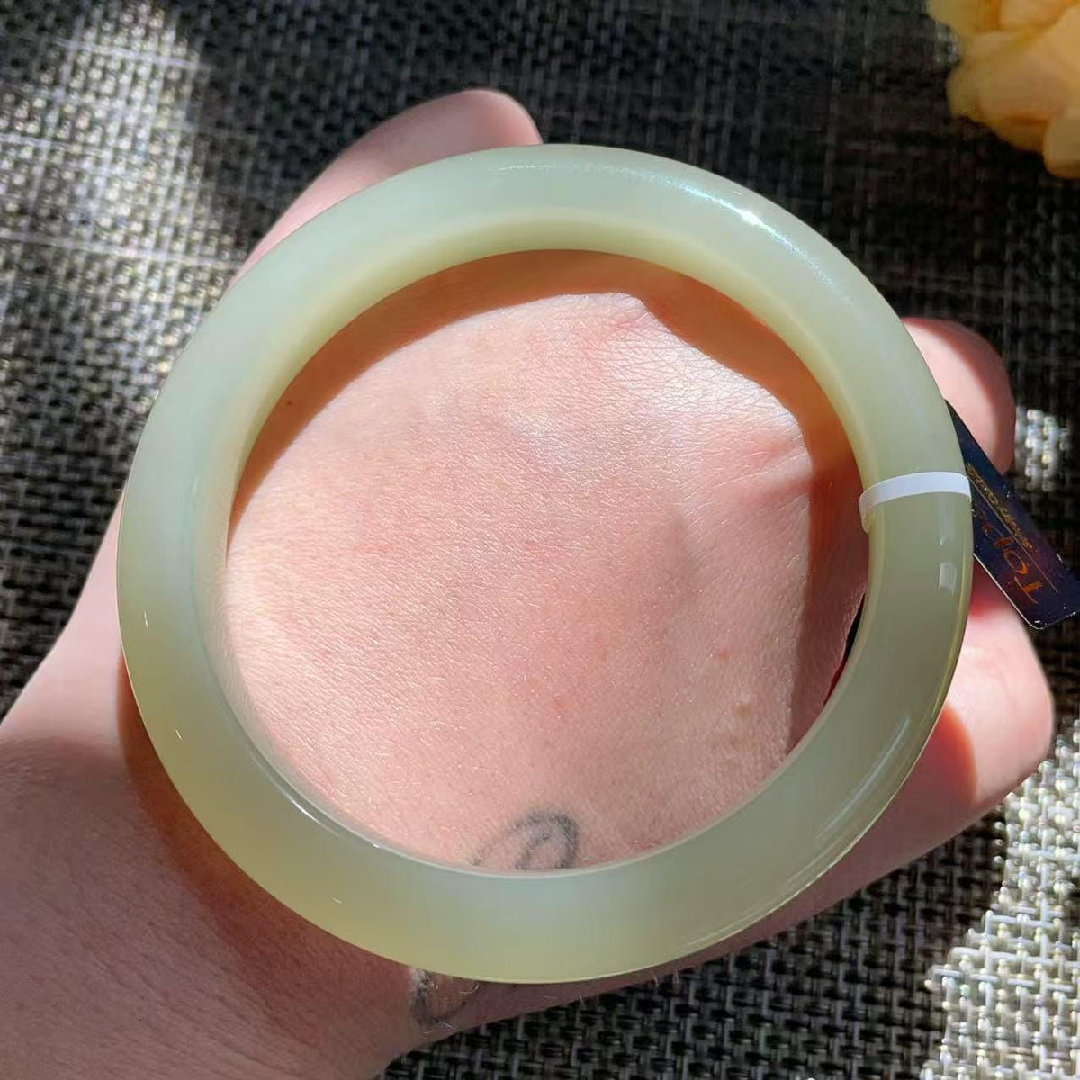 Certified Natural Icy Celadon Nephrite Jade Bangle Bracelet , Translucent Fine Jade Bracelet , 59.3mm Round Jade Bangle , Gift for Her