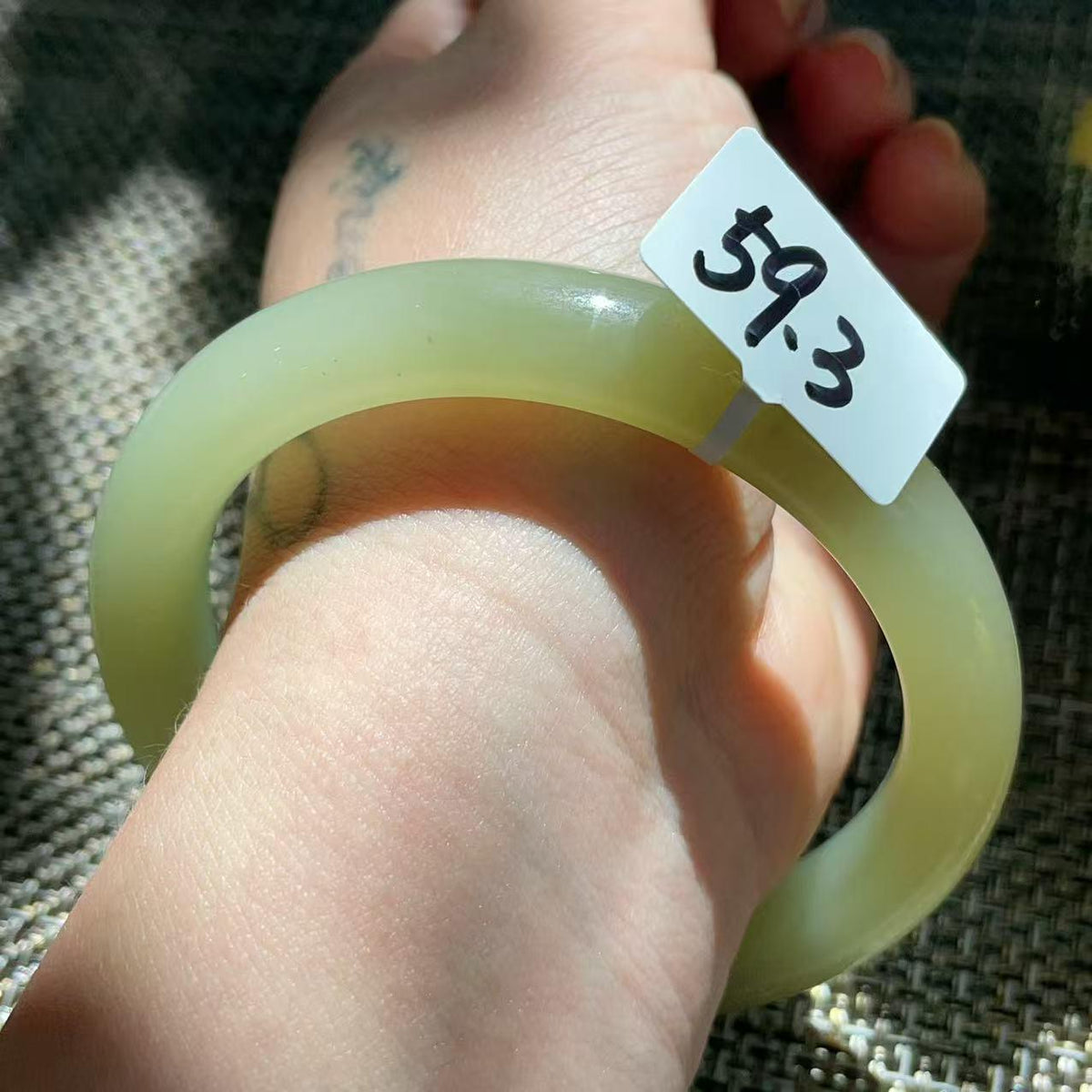 Certified Natural Icy Celadon Nephrite Jade Bangle Bracelet , Translucent Fine Jade Bracelet , 59.3mm Round Jade Bangle , Gift for Her