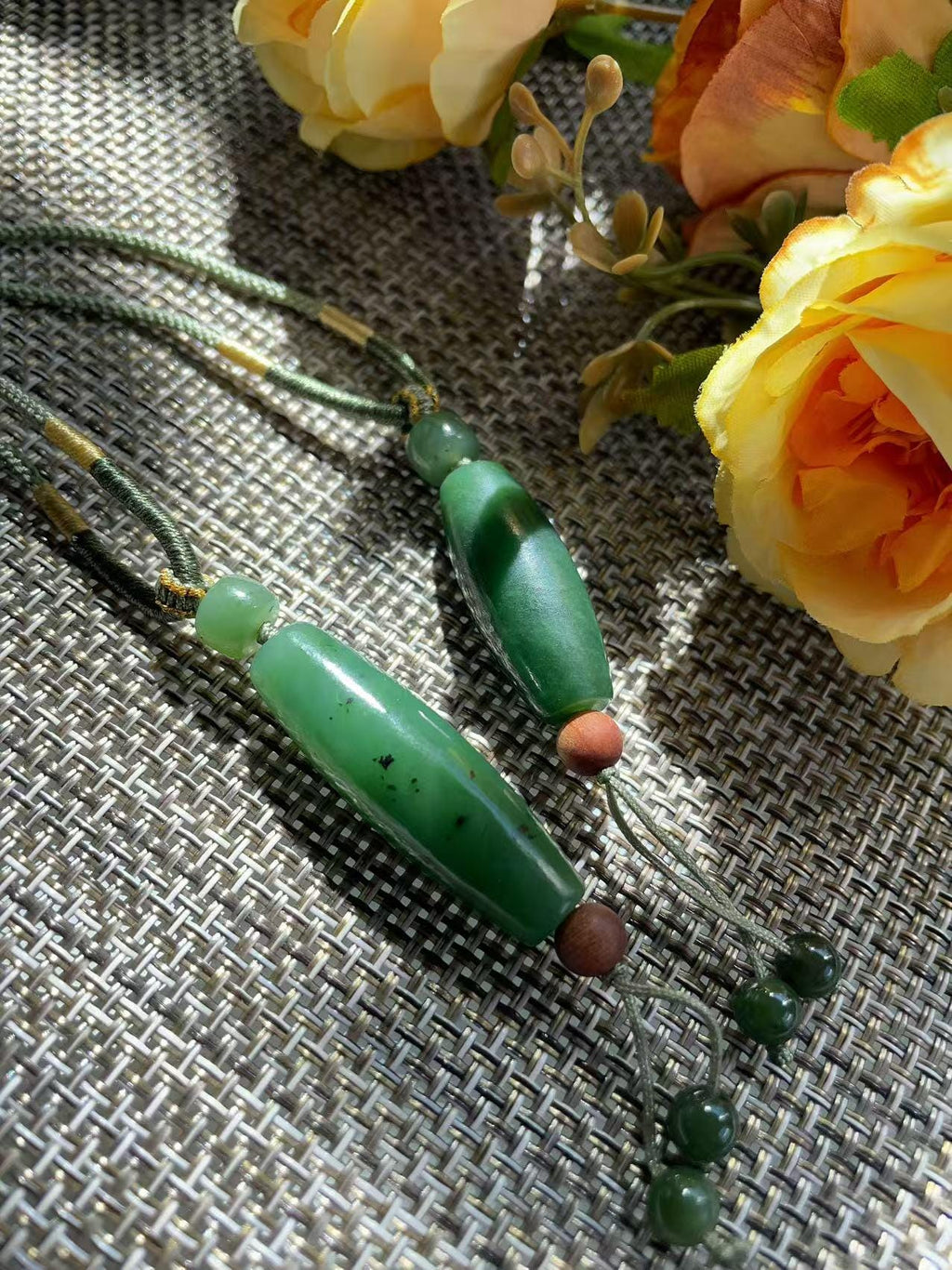 Natural Green Jade Barrel Pendant Necklace | Hand Carved Nephrite Jade Pendant | Adjustable Cord Necklace | Artisan Jade Jewelry