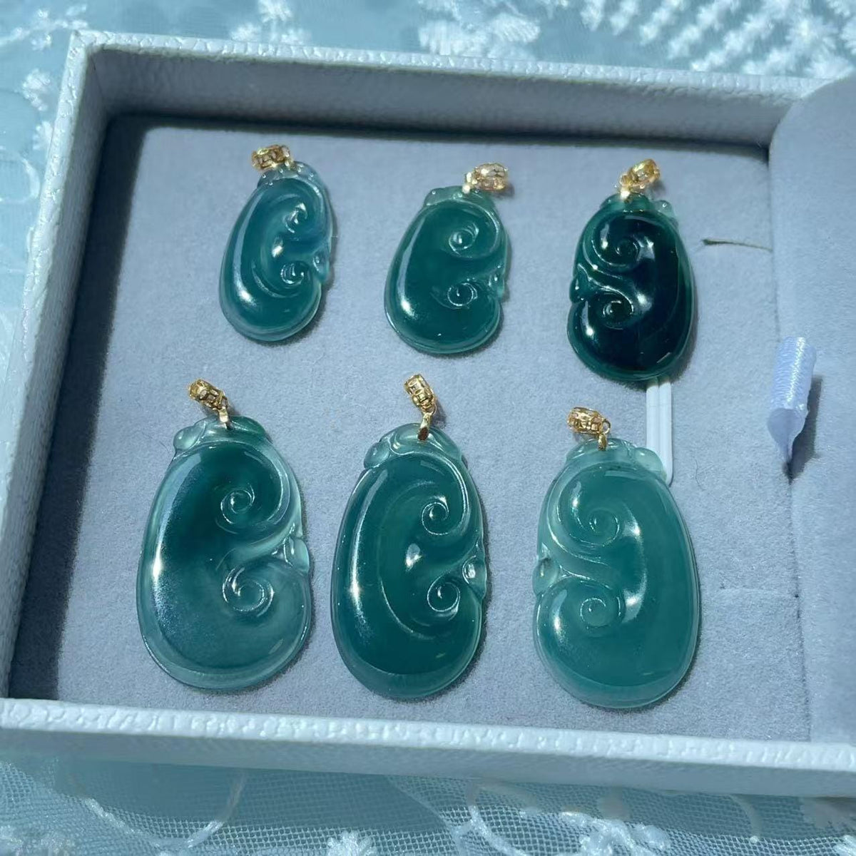 Certified Natural Blue Jadeite Ruyi Pendant(with chain) , Icy Jade Necklace , 18K Gold Bail Pendent, Certified Jadeite, Real Blue Jadeite