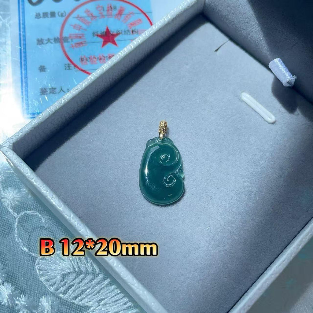 Certified Natural Blue Jadeite Ruyi Pendant(with chain) , Icy Jade Necklace , 18K Gold Bail Pendent, Certified Jadeite, Real Blue Jadeite
