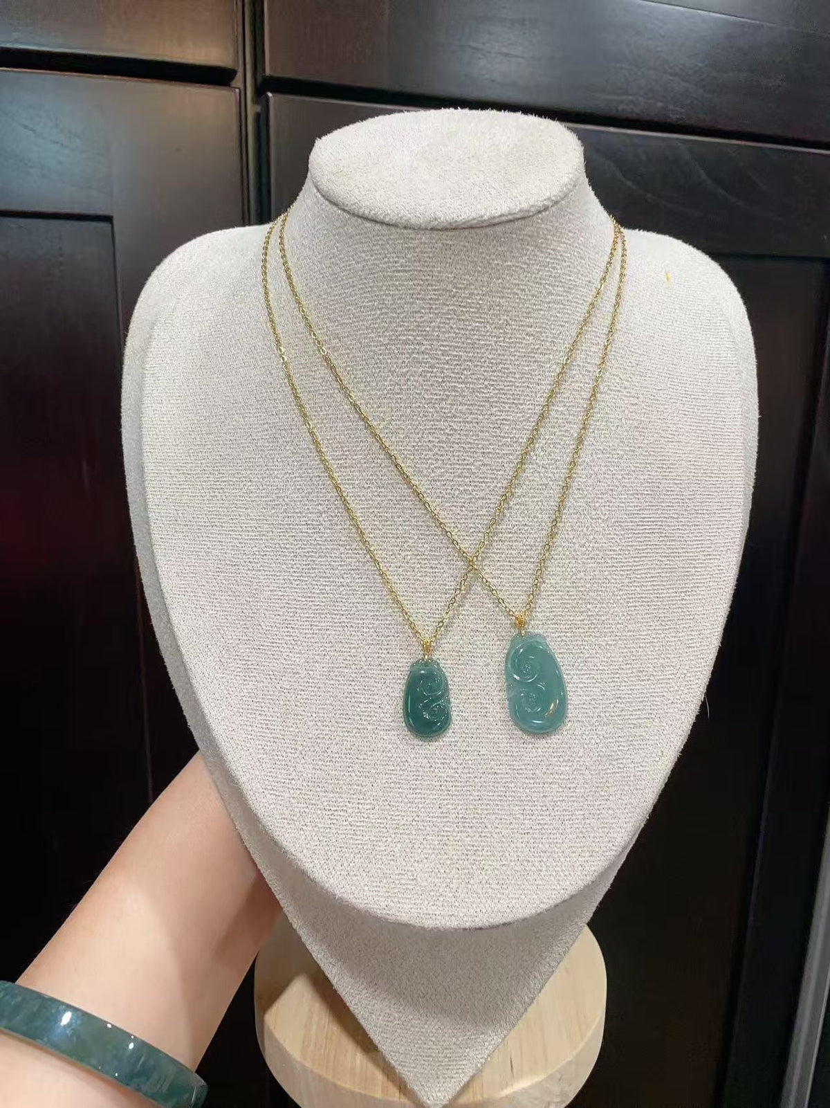 Certified Natural Blue Jadeite Ruyi Pendant(with chain) , Icy Jade Necklace , 18K Gold Bail Pendent, Certified Jadeite, Real Blue Jadeite