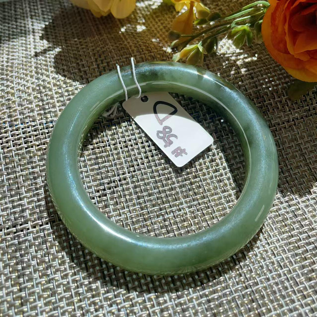 Certified Natural Green Jade Bangle, Lake Green Jade Bracelet, Size 57.5-58.5, Genuine Jade Jewelry, Minimalist Gift for Her