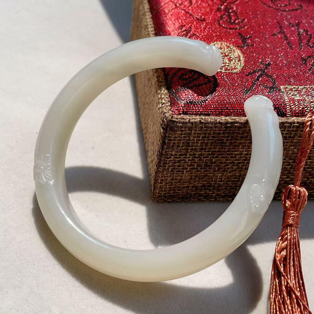Certified Hand Carved Nephrite Jade Cat Paw Bangle | Lotus Pink Lavender Jade Bracelet Bangle | Natural Jade | 60.5mm Bangle, One of a Kind