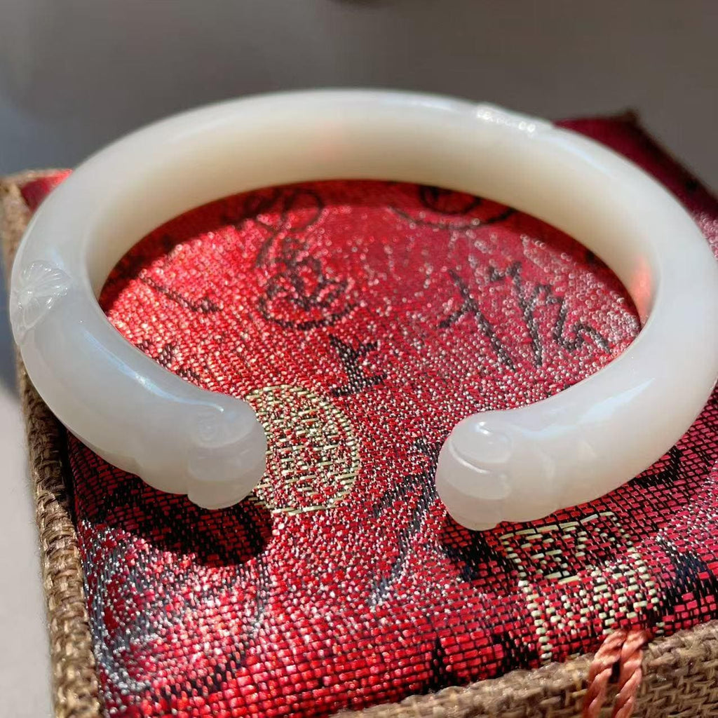 Certified Hand Carved Nephrite Jade Cat Paw Bangle | Lotus Pink Lavender Jade Bracelet Bangle | Natural Jade | 60.5mm Bangle, One of a Kind