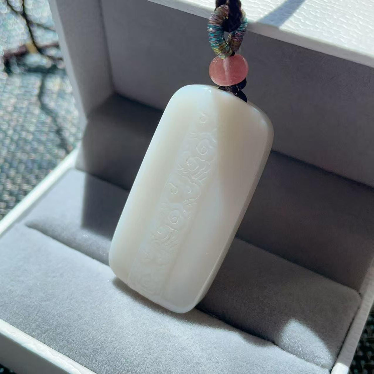 Certified Natural Creamy White Nephrite Jade Pendant | Double-Sided Auspicious Cloud Carving | Certified Jade Amulet Necklace