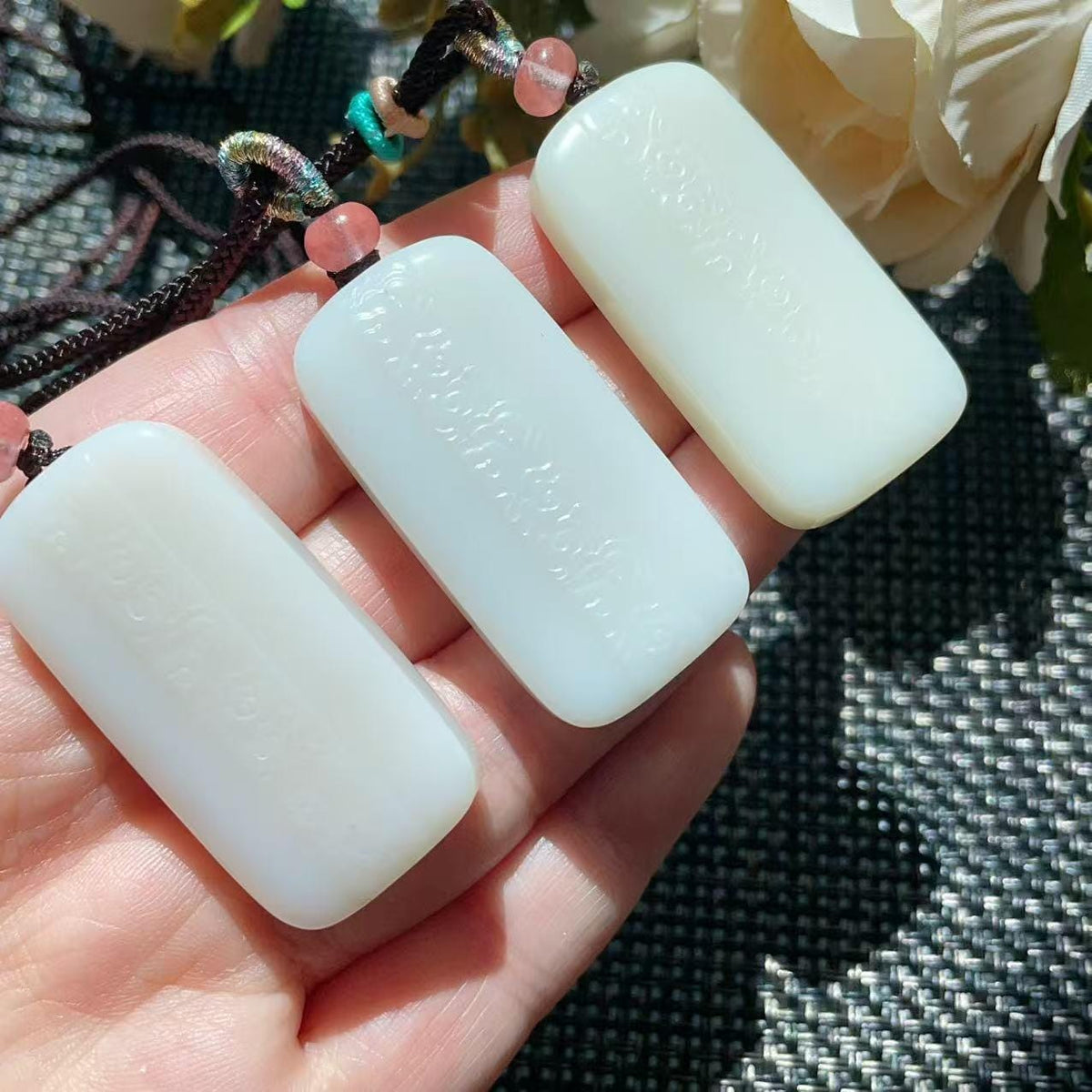 Certified Natural Creamy White Nephrite Jade Pendant | Double-Sided Auspicious Cloud Carving | Certified Jade Amulet Necklace