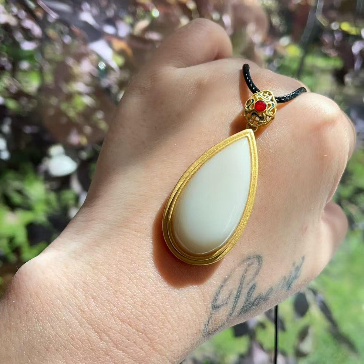 Certified Natural Nephrite Jade Teardrop Pendant Necklace, Cream White Jade, 925 Silver, Handmade Statement Necklace Gift, Real Jade Gift
