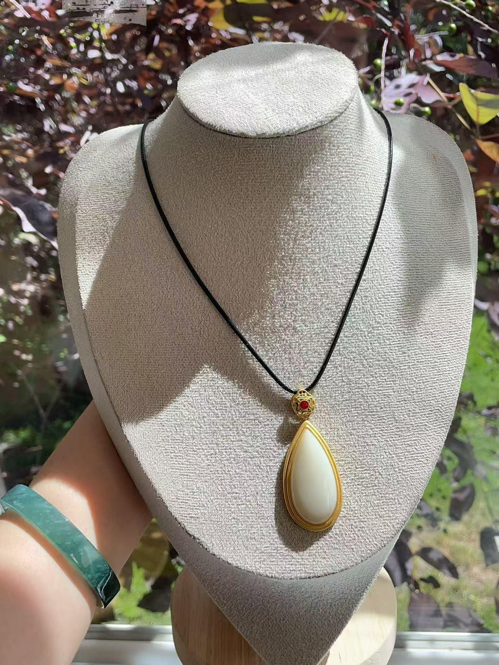 Certified Natural Nephrite Jade Teardrop Pendant Necklace, Cream White Jade, 925 Silver, Handmade Statement Necklace Gift, Real Jade Gift