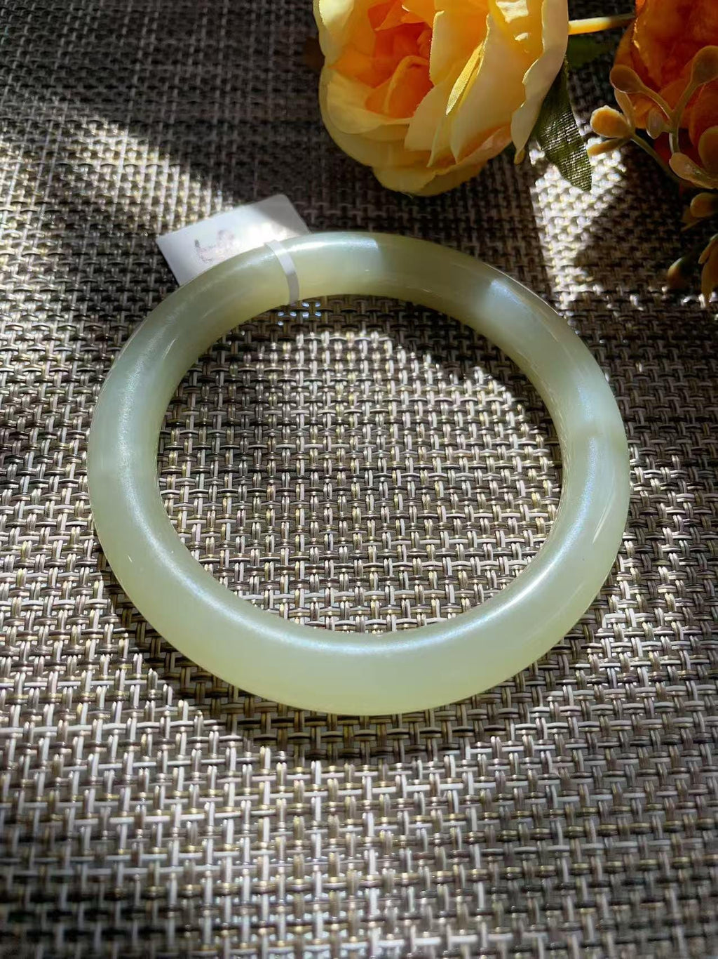 Natural Icy Celadon Nephrite Jade Bangle Bracelet , Translucent Fine Jade Bracelet , 59.4mm Round Jade Bangle , Gift for Her