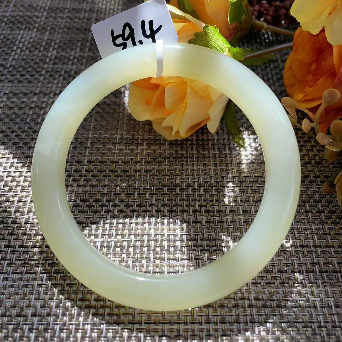 Natural Icy Celadon Nephrite Jade Bangle Bracelet , Translucent Fine Jade Bracelet , 59.4mm Round Jade Bangle , Gift for Her