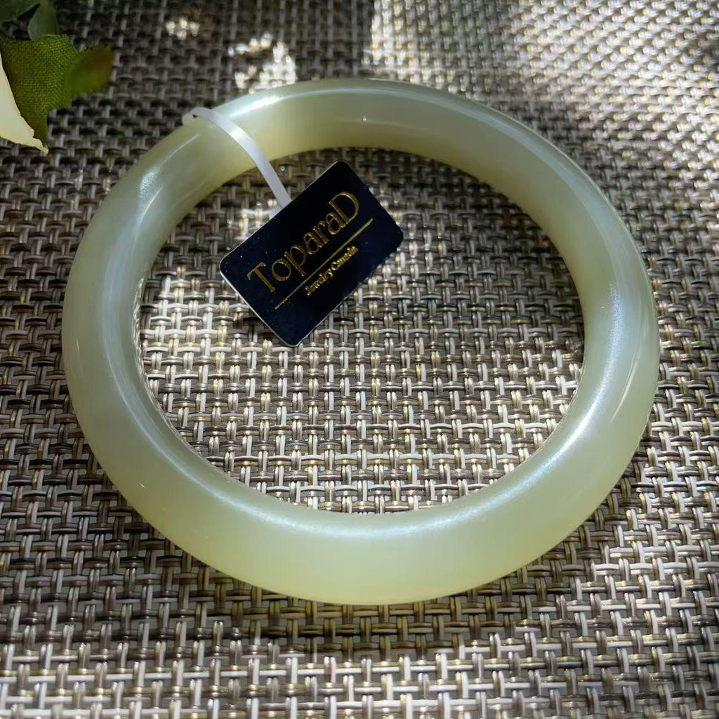 Natural Icy Celadon Nephrite Jade Bangle Bracelet , Translucent Fine Jade Bracelet , 59.4mm Round Jade Bangle , Gift for Her