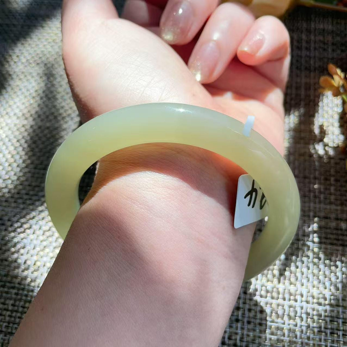 Natural Icy Celadon Nephrite Jade Bangle Bracelet , Translucent Fine Jade Bracelet , 59.4mm Round Jade Bangle , Gift for Her