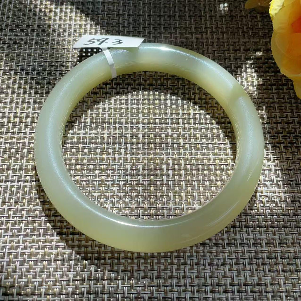 Certified Natural Icy Celadon Nephrite Jade Bangle Bracelet , Translucent Fine Jade Bracelet , 59.3mm Round Jade Bangle , Gift for Her