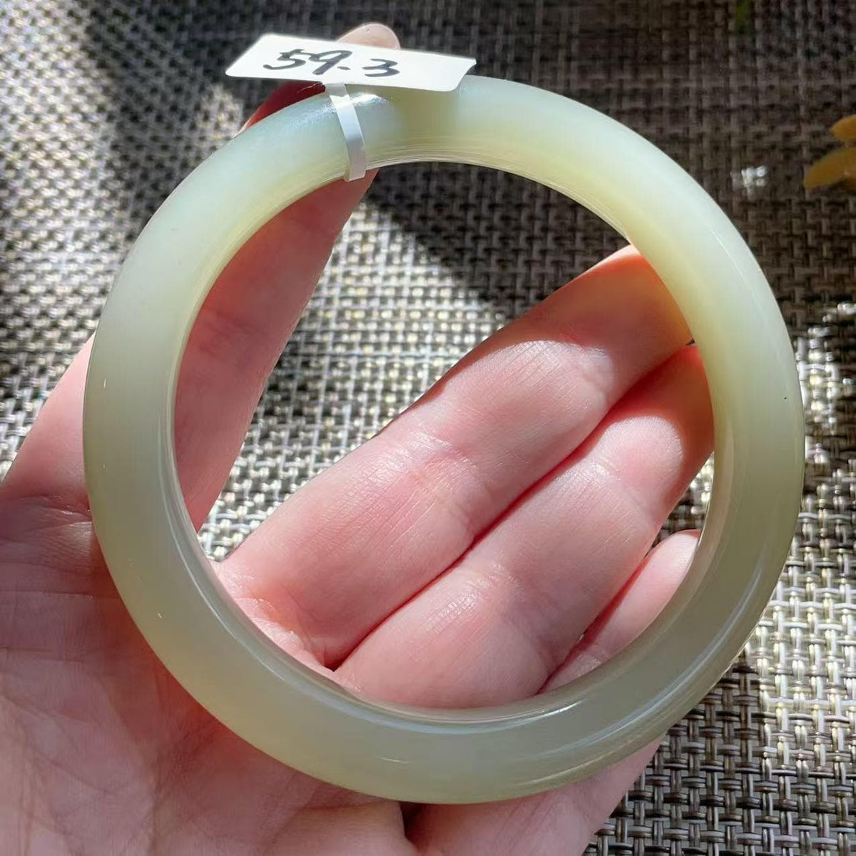 Certified Natural Icy Celadon Nephrite Jade Bangle Bracelet , Translucent Fine Jade Bracelet , 59.3mm Round Jade Bangle , Gift for Her