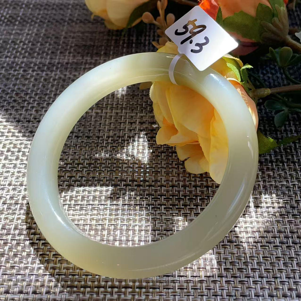 Certified Natural Icy Celadon Nephrite Jade Bangle Bracelet , Translucent Fine Jade Bracelet , 59.3mm Round Jade Bangle , Gift for Her
