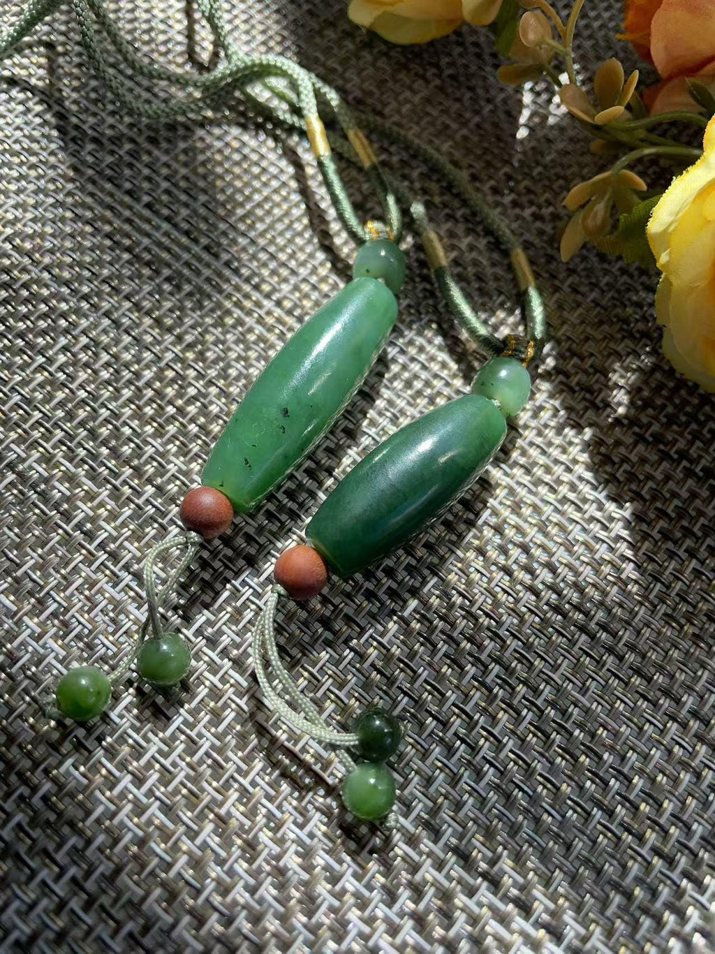 Natural Green Jade Barrel Pendant Necklace | Hand Carved Nephrite Jade Pendant | Adjustable Cord Necklace | Artisan Jade Jewelry