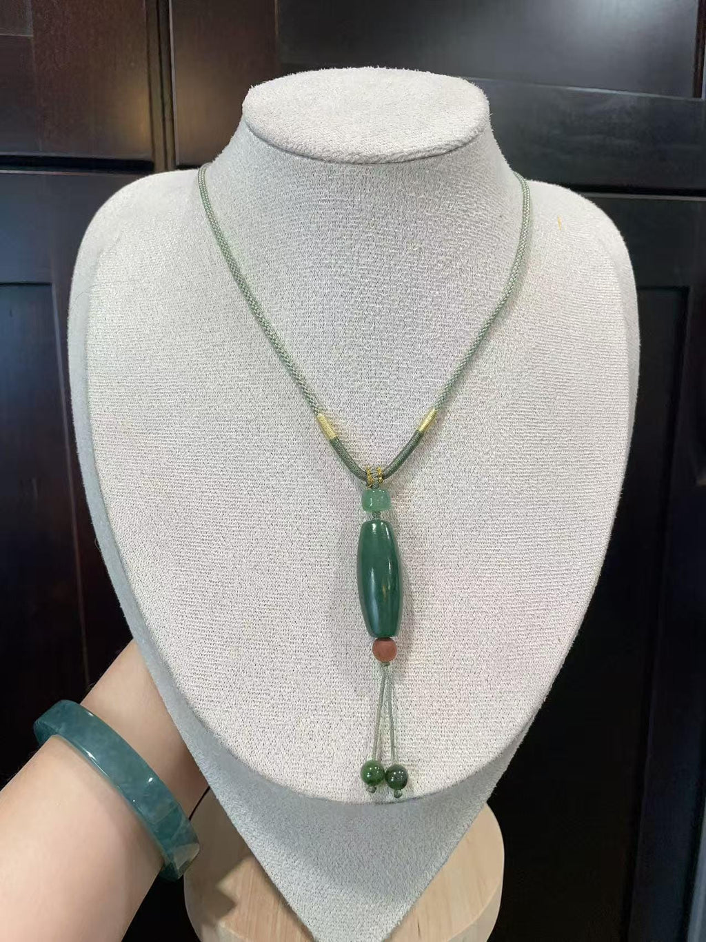 Natural Green Jade Barrel Pendant Necklace | Hand Carved Nephrite Jade Pendant | Adjustable Cord Necklace | Artisan Jade Jewelry
