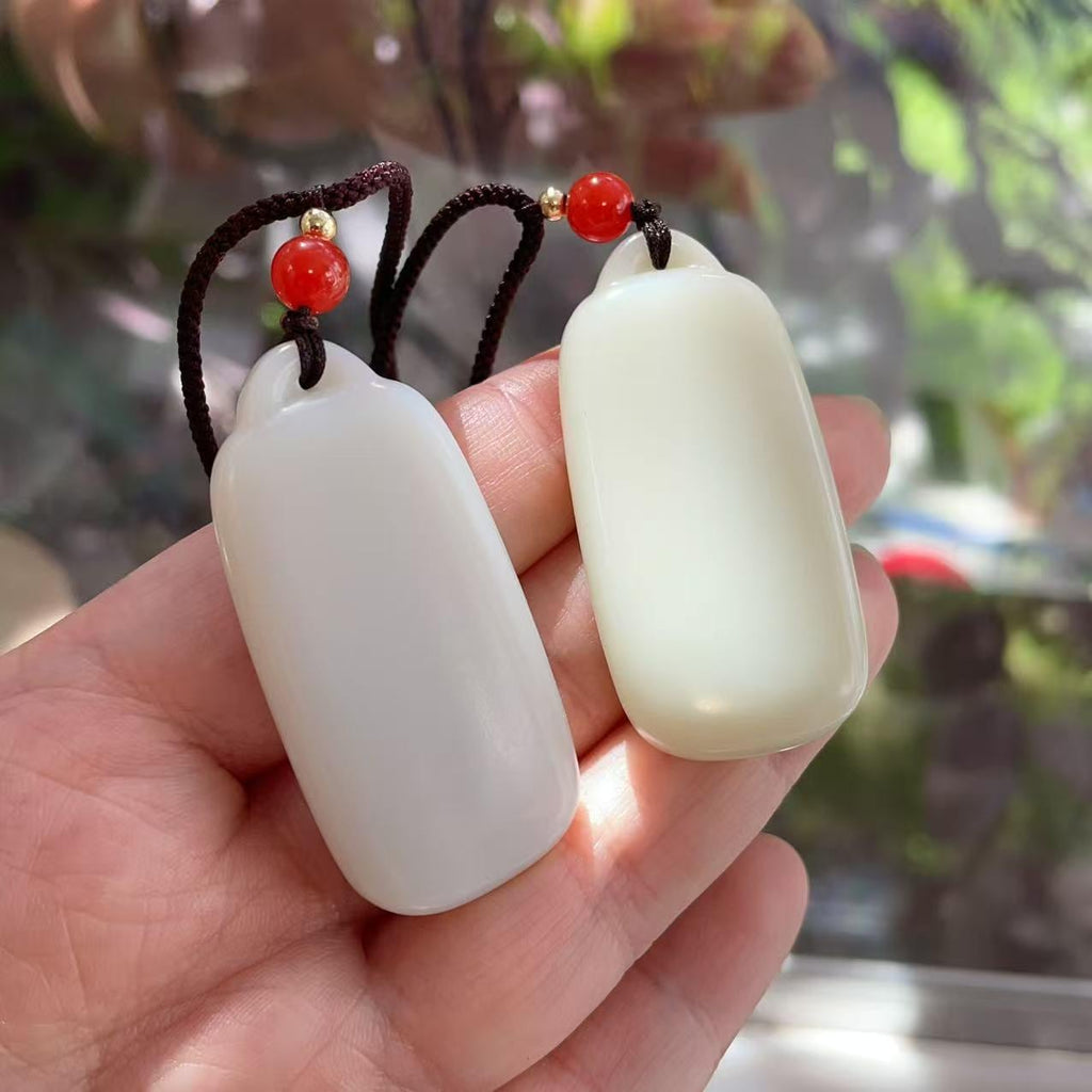 Certified Natural White Jade Pendant | Minimalist White Jade Tag Necklace | Hand Polished Gemstone Pendant | Adjustable Cord | Gift for Her