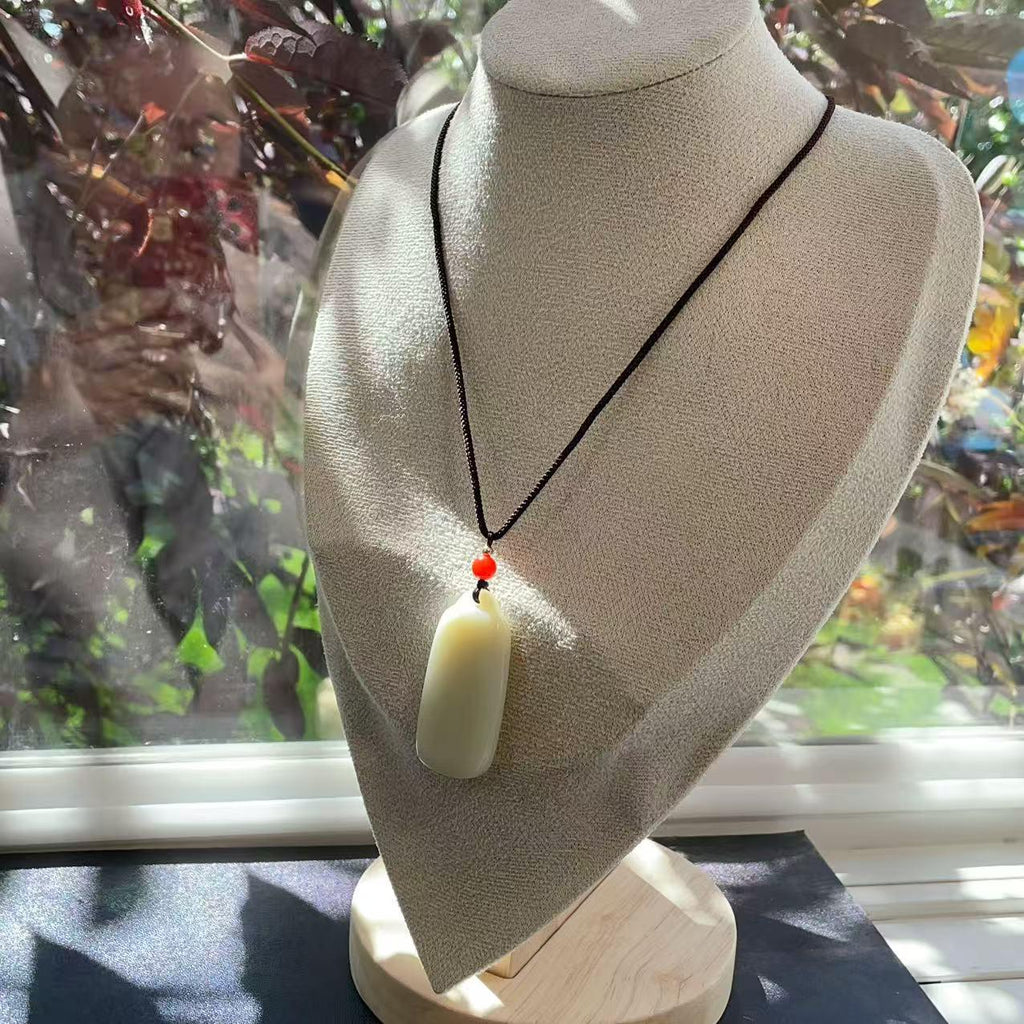 Certified Natural White Jade Pendant | Minimalist White Jade Tag Necklace | Hand Polished Gemstone Pendant | Adjustable Cord | Gift for Her