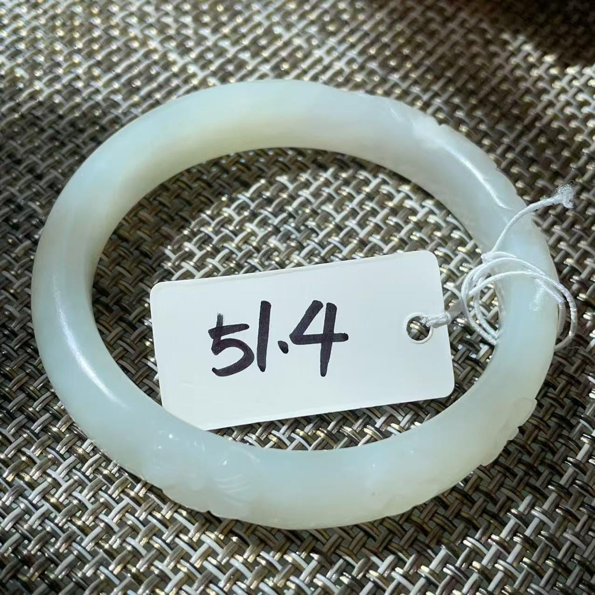 Deal! Natural White Jade Carved Bangle | Floral Jade Bracelet | Slim Round Bangle | Small Size Jade Jewelry | Handmade Gemstone Bracelet