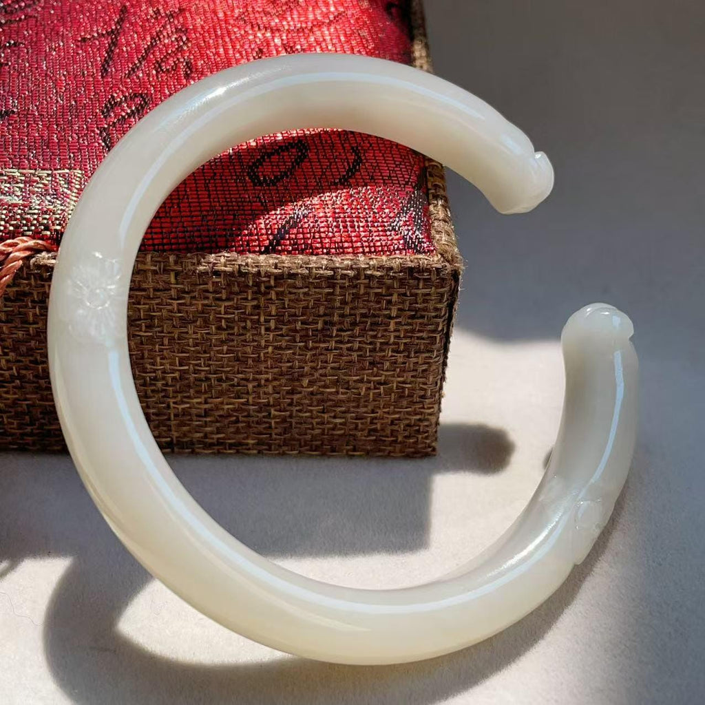 Certified Hand Carved Nephrite Jade Cat Paw Bangle | Lotus Pink Lavender Jade Bracelet Bangle | Natural Jade | 60.5mm Bangle, One of a Kind