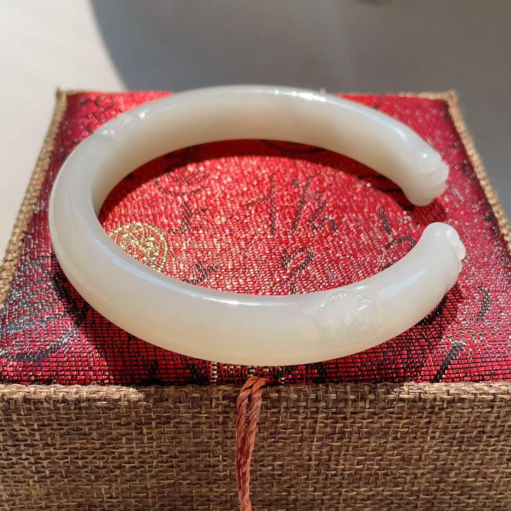Certified Hand Carved Nephrite Jade Cat Paw Bangle | Lotus Pink Lavender Jade Bracelet Bangle | Natural Jade | 60.5mm Bangle, One of a Kind