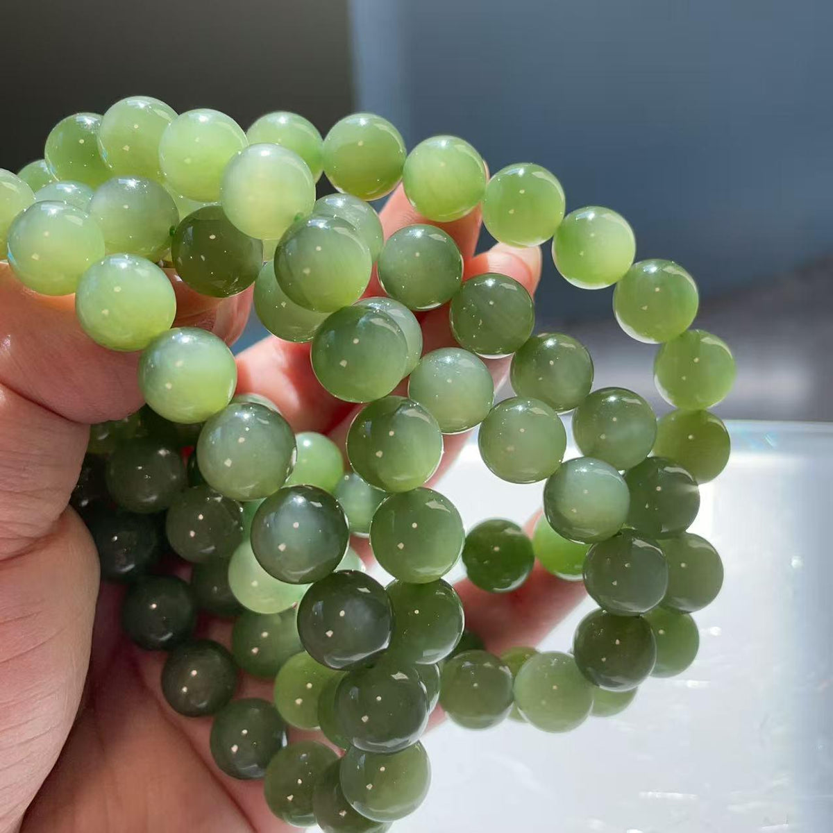 Natural Nephrite Jade Bracelet | Soft Moss Green 10mm Beads | Semi-Translucent Gemstone | Certified Premium Grade Jade | Jade Jewelry