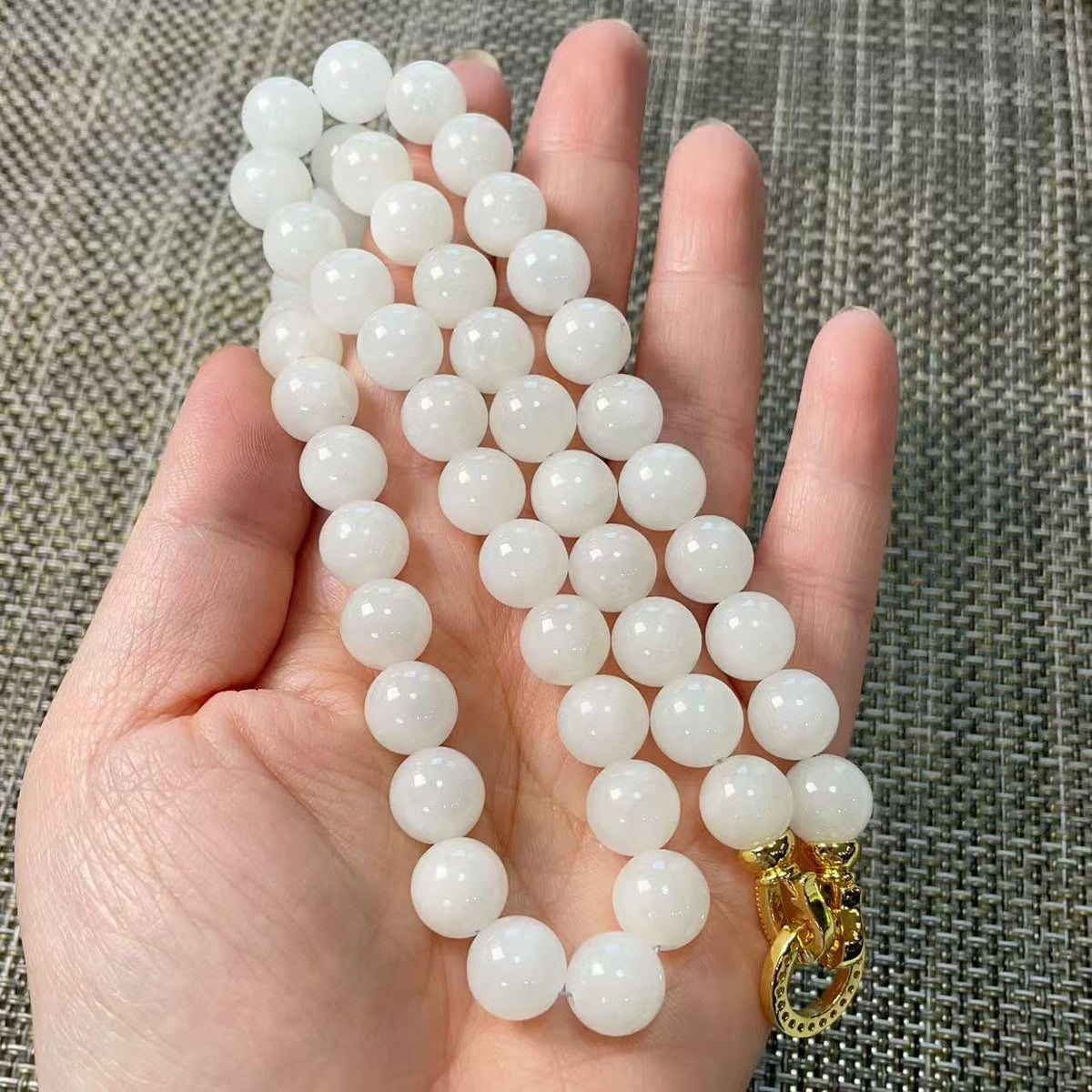 Natural White Jade 10mm Necklace, Creamy White Beaded Jade Necklace, Certified Minimalist Jade Chain, 10mm Nephrite White Jade, Jade Gift