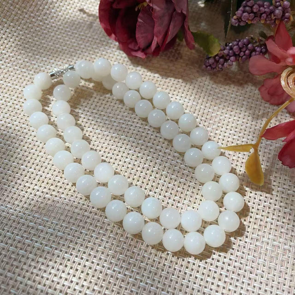Natural White Jade 8mm Necklace, Creamy White Beaded Jade Necklace, Certified Minimalist Jade Chain, 8mm Nephrite White Jade, Jade Gift